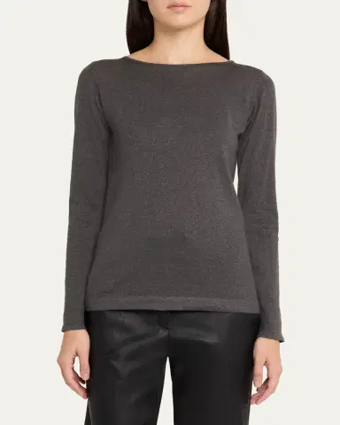 Brunello Cucinelli Cashmere-Silk Lurex Long-Sleeve Top | Thumbnail 4