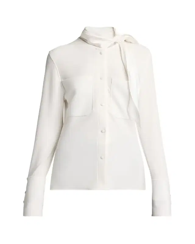 Courreges Satin Scarf Collar Long Sleeve Blouse
