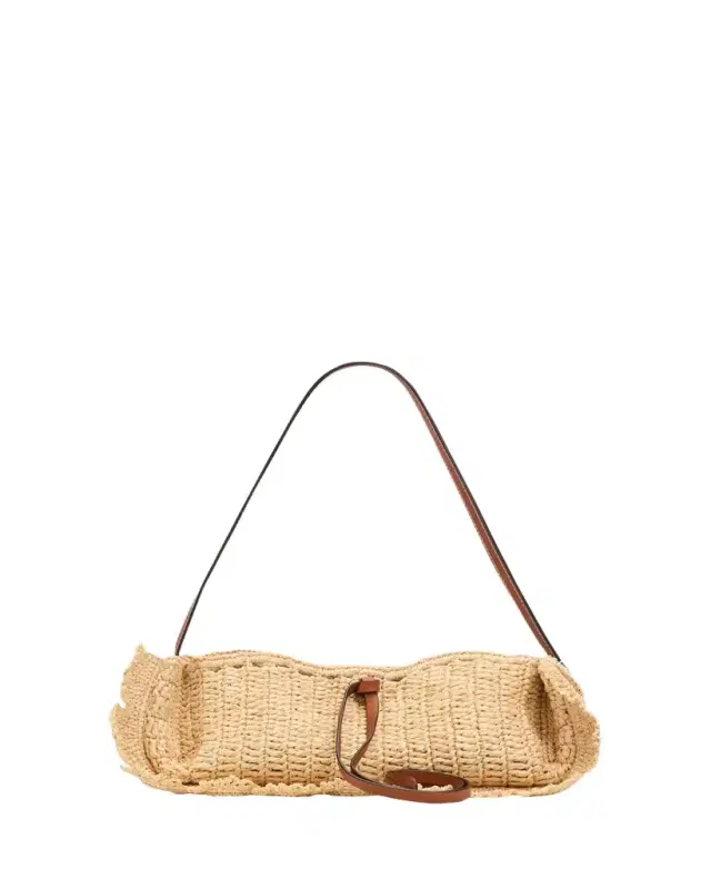 Ulla Johnson Marina Raffia Scalloped Leather-Trim Shoulder Bag