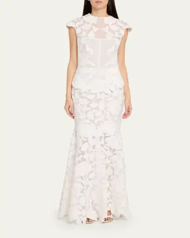 SIMKHAI Eloisa Floral-Embroidered Mesh Mermaid Gown | Thumbnail 2