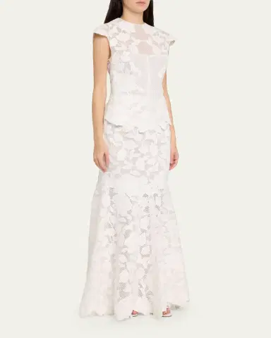 SIMKHAI Eloisa Floral-Embroidered Mesh Mermaid Gown | Thumbnail 4
