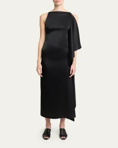 Courrèges High-Neck Draped Satin Midi Dress | Thumbnail 2