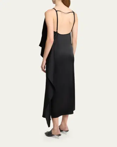 Courrèges High-Neck Draped Satin Midi Dress | Thumbnail 3