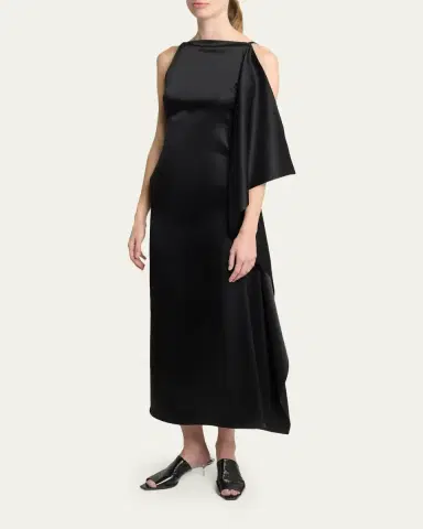 Courrèges High-Neck Draped Satin Midi Dress | Thumbnail 4