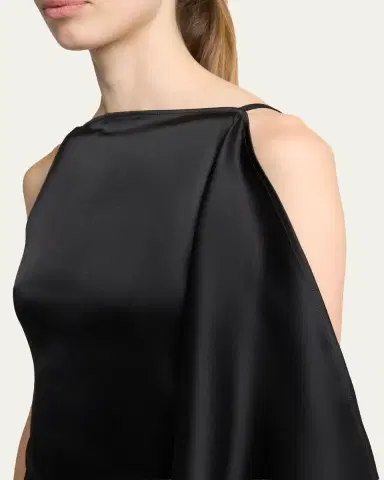 Courrèges High-Neck Draped Satin Midi Dress | Thumbnail 5