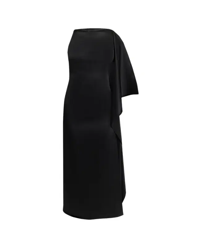 Courreges High-Neck Draped Satin Midi Dress