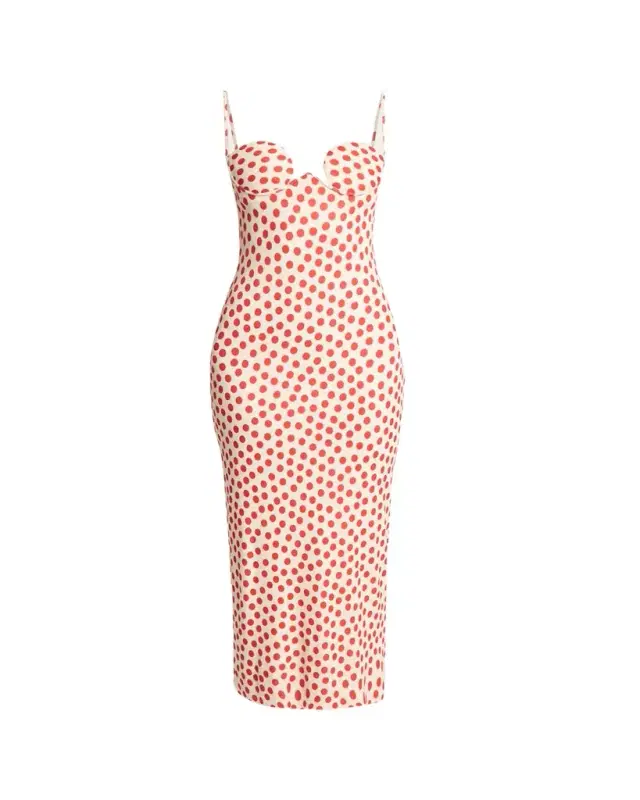 ALAÏA Polka-Dot Bustier Midi Column Dress