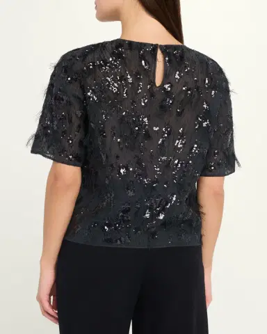 Brunello Cucinelli Animalier Sequined Fringe Silk Short-Sleeve Top | Thumbnail 3