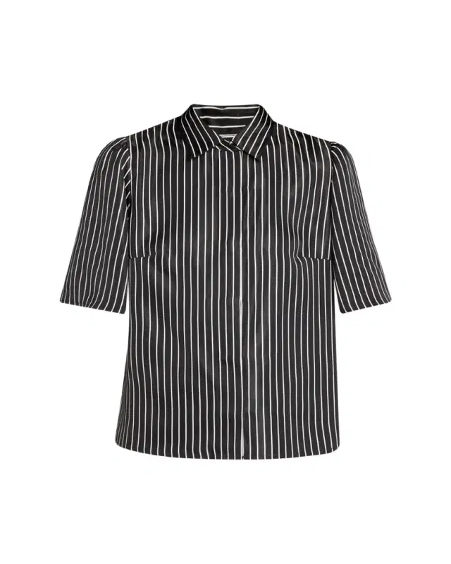 MARIA MCMANUS Striped Satin Bell Sleeve Button-Down Blouse