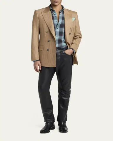 Tom Ford Men's Herringbone Wool Stripe Double-Breasted Sport Coat | Thumbnail 2 Tom Ford Men's Herringbone Wool Stripe Double-Breasted Sport Coat | Thumbnail 2