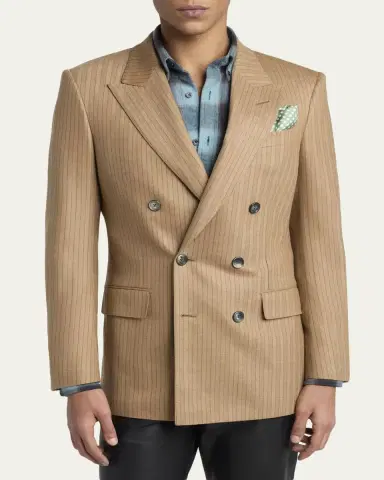 Tom Ford Men's Herringbone Wool Stripe Double-Breasted Sport Coat | Thumbnail 4 Tom Ford Men's Herringbone Wool Stripe Double-Breasted Sport Coat | Thumbnail 4