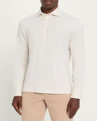Brunello Cucinelli Men's Cotton Jersey Long-Sleeve Polo Shirt | Thumbnail 4