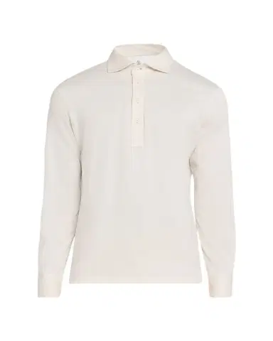 Brunello Cucinelli Men's Cotton Jersey Long-Sleeve Polo Shirt | Thumbnail 1