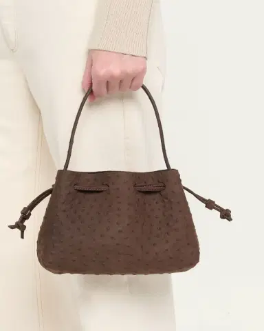 MANSUR GAVRIEL Ostrich-Embossed Leather Drawstring Top-Handle Pouch | Thumbnail 2