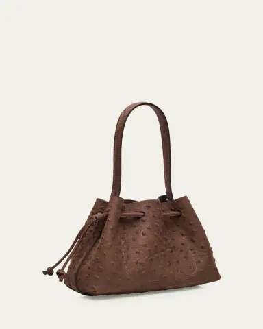 MANSUR GAVRIEL Ostrich-Embossed Leather Drawstring Top-Handle Pouch | Thumbnail 3