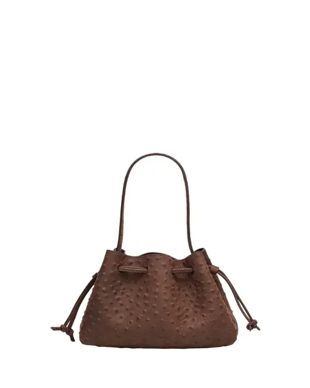 Mansur Gavriel Ostrich-Embossed Leather Drawstring Top-Handle Pouch