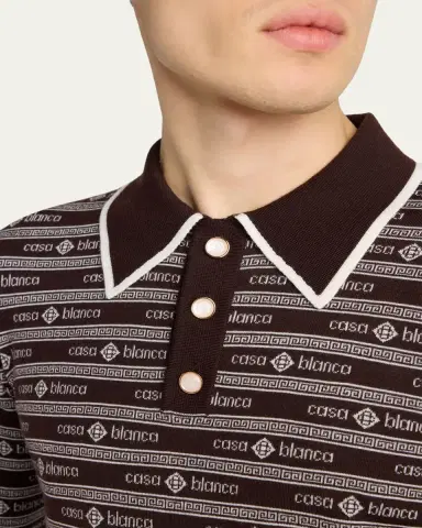 Casablanca Men's Wool Knit Logo Long-Sleeve Polo Shirt | Thumbnail 5 Casablanca Men's Wool Knit Logo Long-Sleeve Polo Shirt | Thumbnail 5