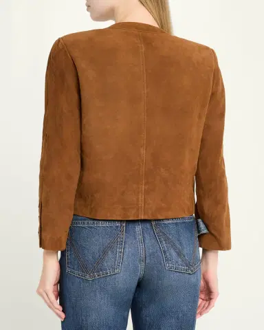 Saint Laurent Suede Collarless Short Jacket | Thumbnail 3 Saint Laurent Suede Collarless Short Jacket | Thumbnail 3