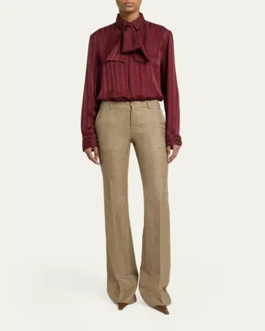 Saint Laurent Puppytooth Prince of Wales Wool Flared Pants | Thumbnail 2 Saint Laurent Puppytooth Prince of Wales Wool Flared Pants | Thumbnail 2
