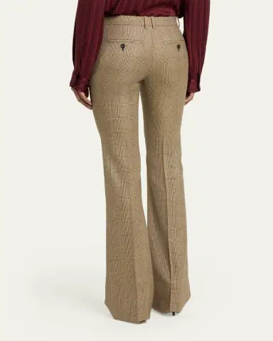 Saint Laurent Puppytooth Prince of Wales Wool Flared Pants | Thumbnail 3 Saint Laurent Puppytooth Prince of Wales Wool Flared Pants | Thumbnail 3