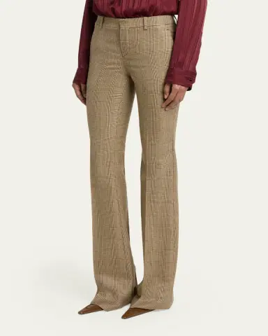 Saint Laurent Puppytooth Prince of Wales Wool Flared Pants | Thumbnail 4 Saint Laurent Puppytooth Prince of Wales Wool Flared Pants | Thumbnail 4