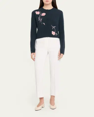 Erdem Flower Embroidered Cashmere-Wool Crewneck Cardigan | Thumbnail 2 Erdem Flower Embroidered Cashmere-Wool Crewneck Cardigan | Thumbnail 2