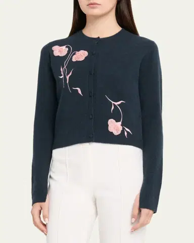 Erdem Flower Embroidered Cashmere-Wool Crewneck Cardigan | Thumbnail 4 Erdem Flower Embroidered Cashmere-Wool Crewneck Cardigan | Thumbnail 4