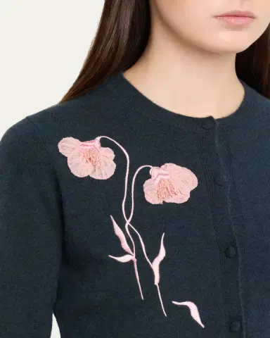 Erdem Flower Embroidered Cashmere-Wool Crewneck Cardigan | Thumbnail 5 Erdem Flower Embroidered Cashmere-Wool Crewneck Cardigan | Thumbnail 5