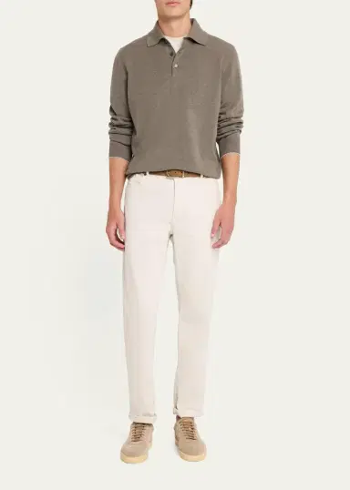 Brunello Cucinelli Men's Cashmere Knit Long-Sleeve Polo Shirt | Thumbnail 2 Brunello Cucinelli Men's Cashmere Knit Long-Sleeve Polo Shirt | Thumbnail 2