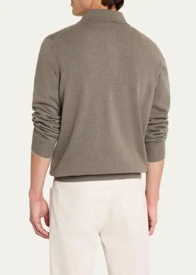 Brunello Cucinelli Men's Cashmere Knit Long-Sleeve Polo Shirt | Thumbnail 3 Brunello Cucinelli Men's Cashmere Knit Long-Sleeve Polo Shirt | Thumbnail 3