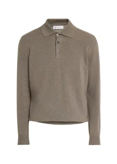 Brunello Cucinelli Men's Cashmere Knit Long-Sleeve Polo Shirt | Thumbnail 1 Brunello Cucinelli Men's Cashmere Knit Long-Sleeve Polo Shirt | Thumbnail 1