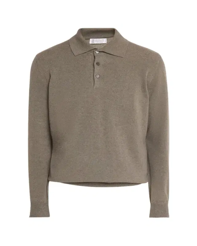 Brunello Cucinelli Men's Cashmere Knit Long-Sleeve Polo Shirt