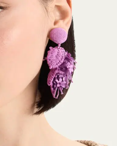 Oscar de la Renta Raffia Tassel Bouquet Clip-On Earrings | Thumbnail 4