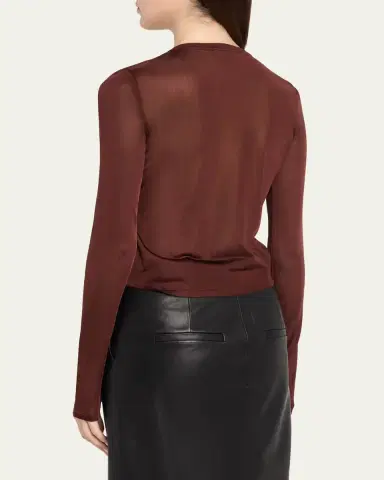 Saint Laurent Cassandre Sheer Knit Long-Sleeve Top | Thumbnail 3 Saint Laurent Cassandre Sheer Knit Long-Sleeve Top | Thumbnail 3