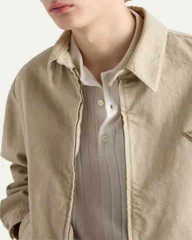 Prada Men's Denim Triangle Logo Full-Zip Jacket | Thumbnail 4