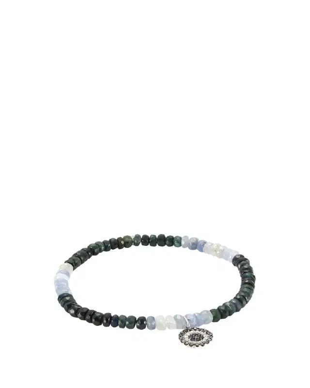 Sydney Evan 14K Diamond and Sapphire Small Evil Eye Charm on Rondelle Stretch Bracelet