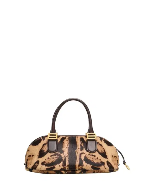 Balenciaga Bolero Mini Leopard-Print Calf Hair Bowling Bag