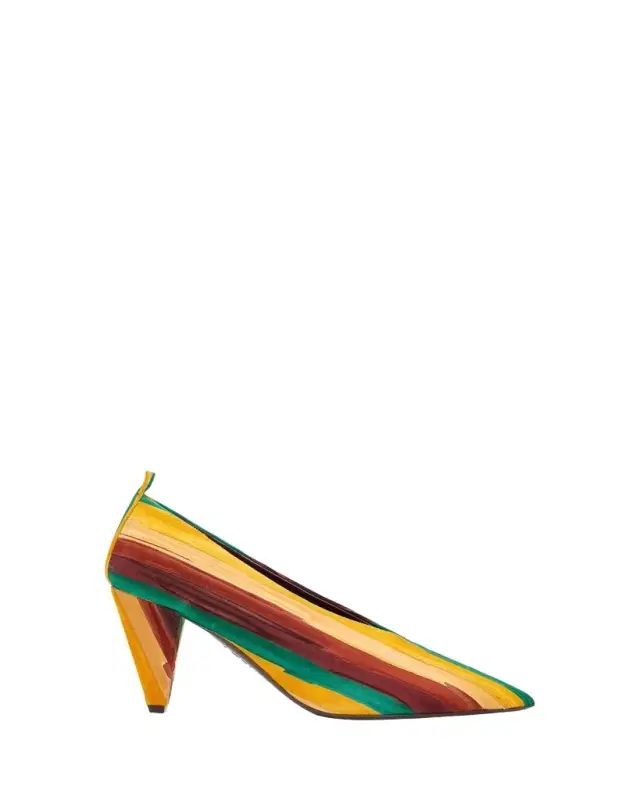 Loewe 85mm Origami Cubic Striped Suede Pumps