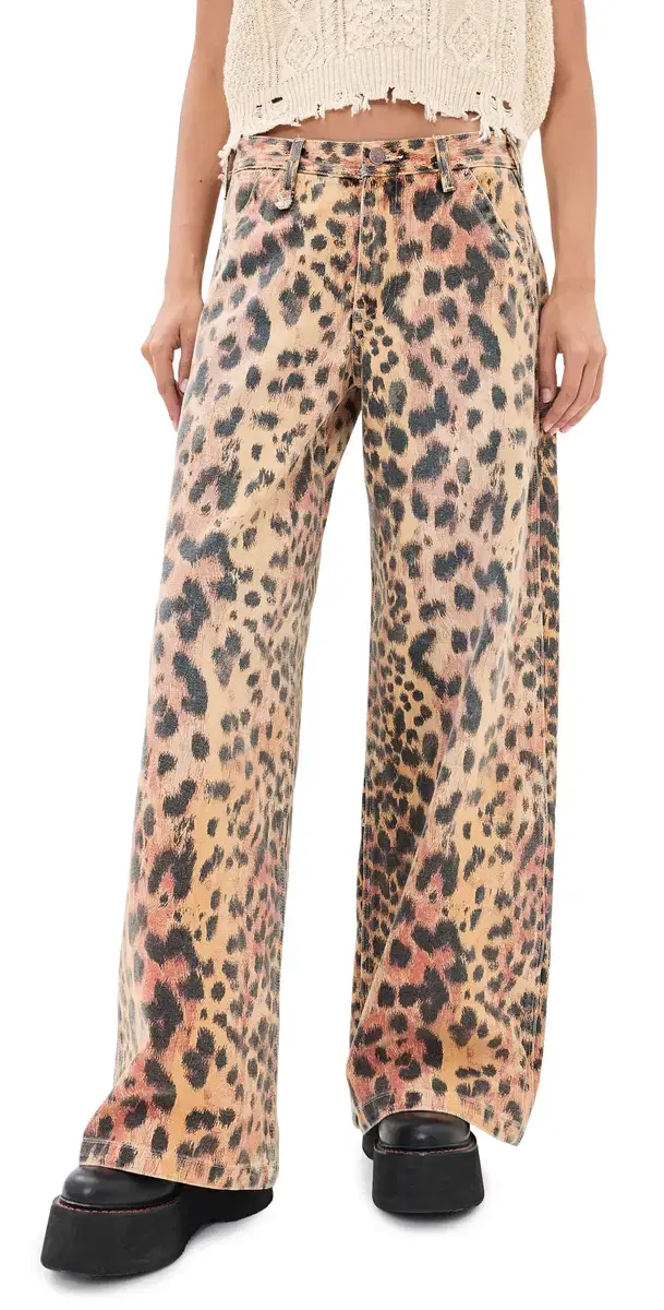R13 D'arcy Flare Carpenter Pants Vintage Orange Leopard