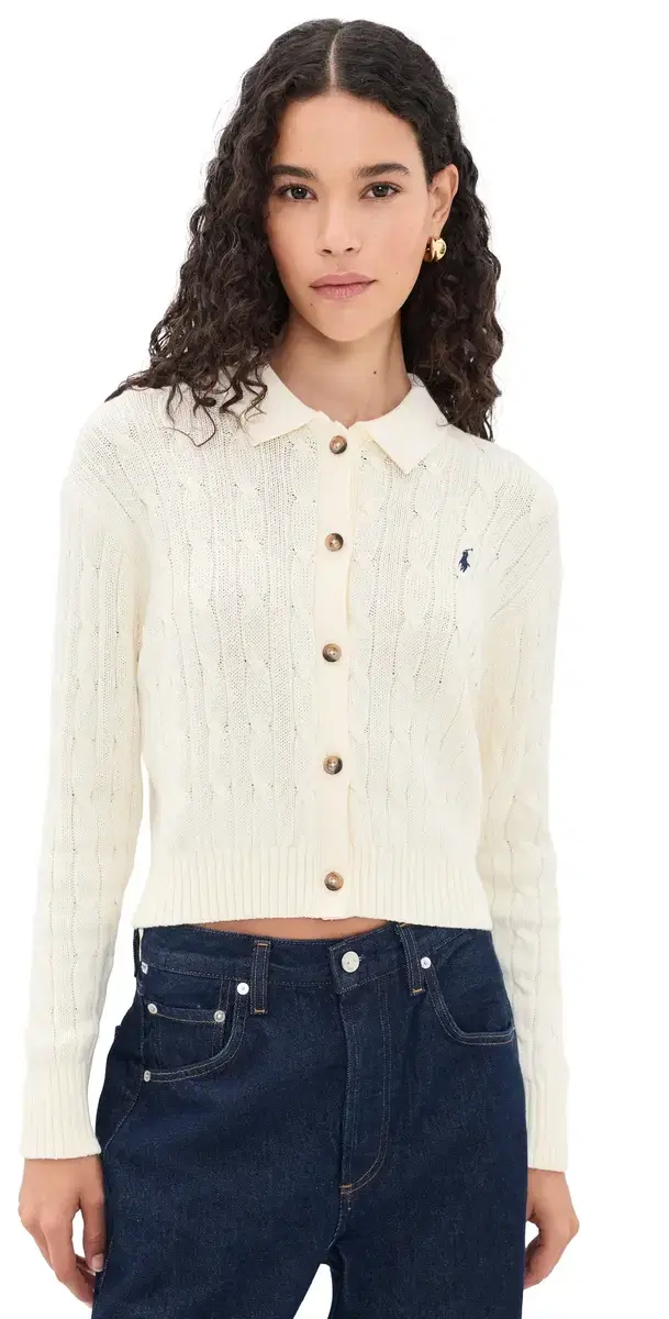 Polo Ralph Lauren Collared Cardigan Clubhouse Cream