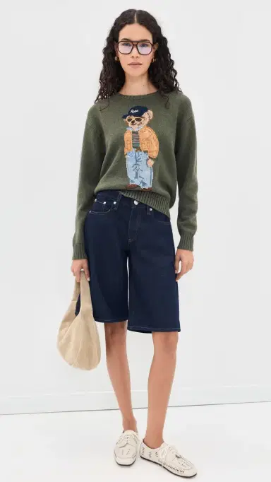 Polo Ralph Lauren Cotton Bear Long Sleeve Crew Neck Pullover arled Olive | Thumbnail 4