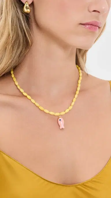 Logan Tay Yellow Beaded Fish Necklace Yellow One Size | Thumbnail 3