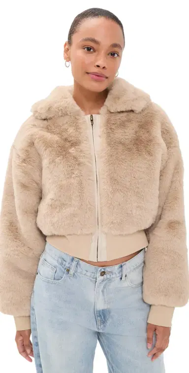LIONESS Drita Faux Fur Jacket Sand | Thumbnail 1 LIONESS Drita Faux Fur Jacket Sand | Thumbnail 1