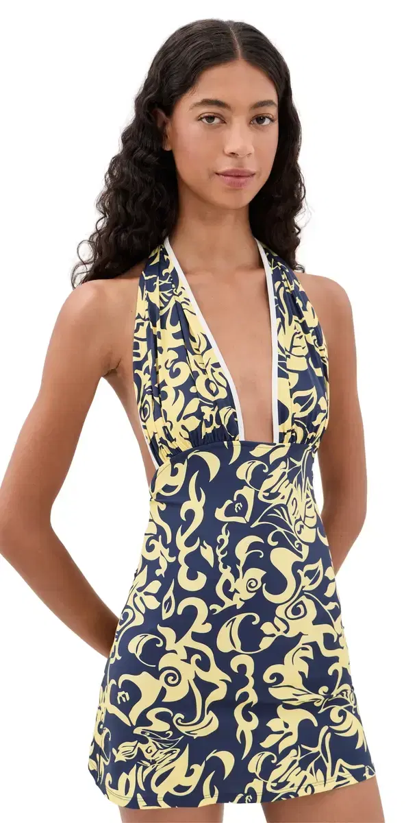 Miaou Gina Dress Navy/emonade Hawaiian Print