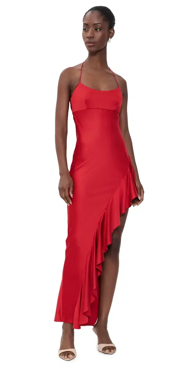 ALICE + OLIVIA Palma Ruffle Slip Dress Hibiscus