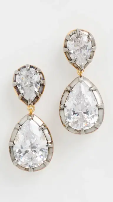 SHASHI Pear Georgian Cut Earrings Gold/Silver One Size | Thumbnail 2