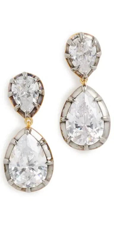 SHASHI Pear Georgian Cut Earrings Gold/Silver One Size | Thumbnail 1