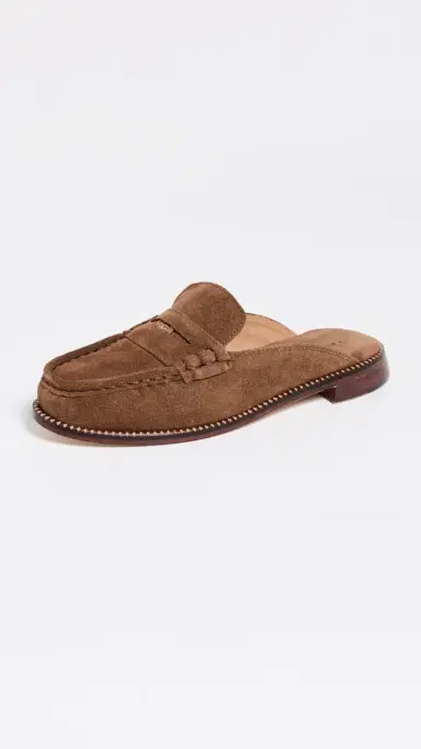 FRĒDA SALVADOR Temi Penny Loafer Mules Chestnut Suede with Hardware | Thumbnail 2