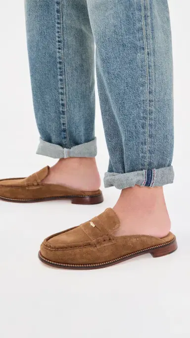 FRĒDA SALVADOR Temi Penny Loafer Mules Chestnut Suede with Hardware | Thumbnail 3