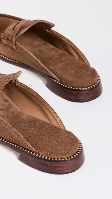 FRĒDA SALVADOR Temi Penny Loafer Mules Chestnut Suede with Hardware | Thumbnail 4